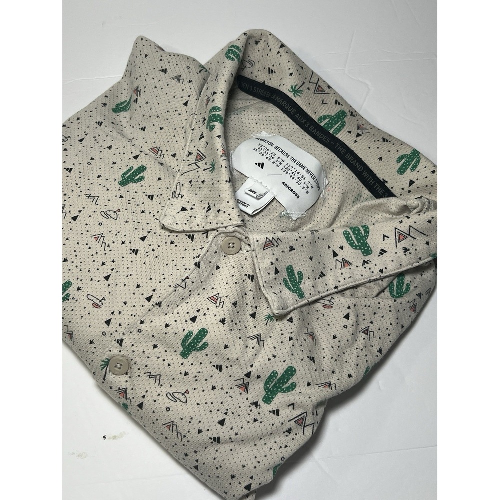 Adidas Adicross Short Sleeve Shirt Mens 2XL Tan AOP Cactus Aztec Golf Coastal - Picture 11 of 12